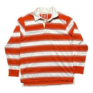 Old Navy Mens XL Orange White Striped Long Sleeve Rugby‎ Polo Shirt 100% Cotton